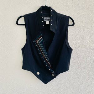 Vintage Black Vest with Embroidered Accents